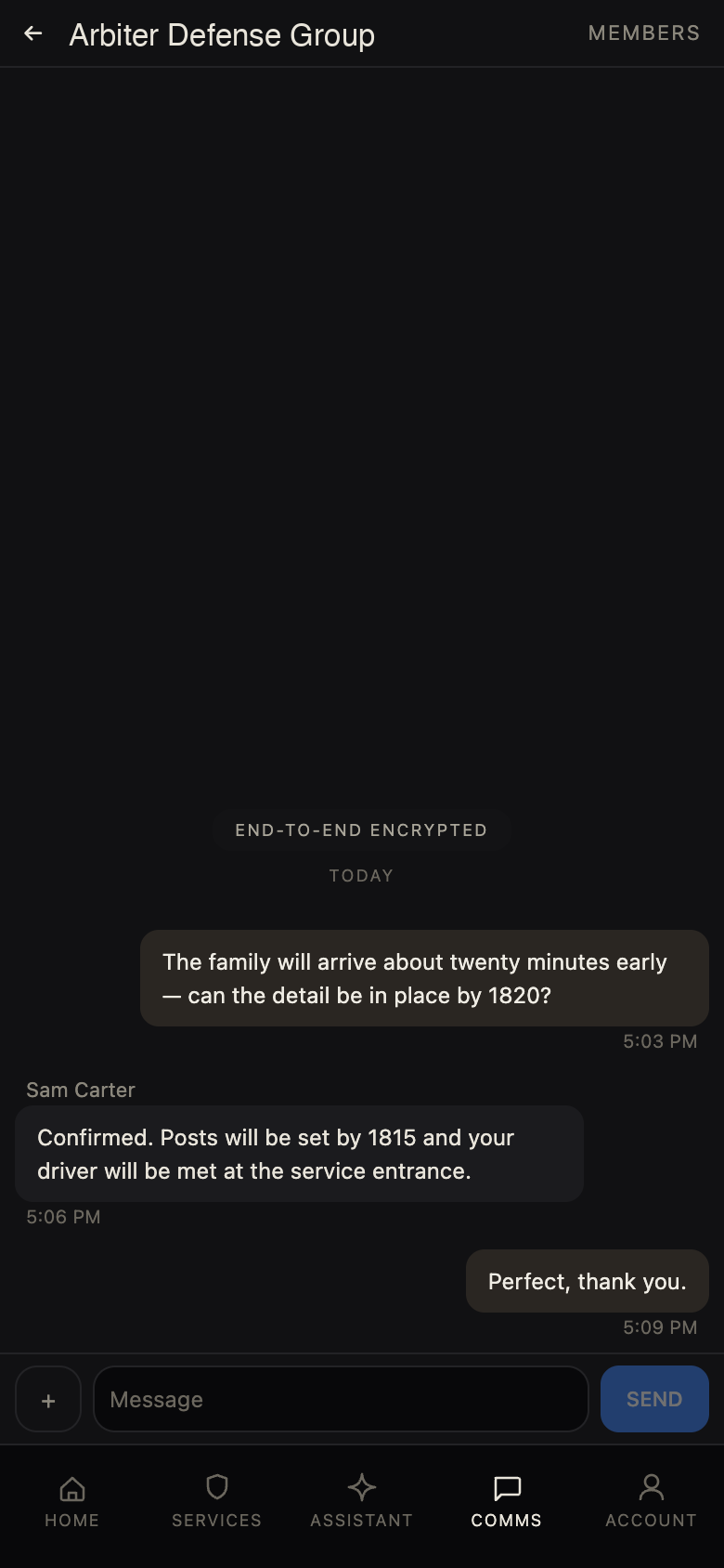 Encrypted communications in the Arbiter application